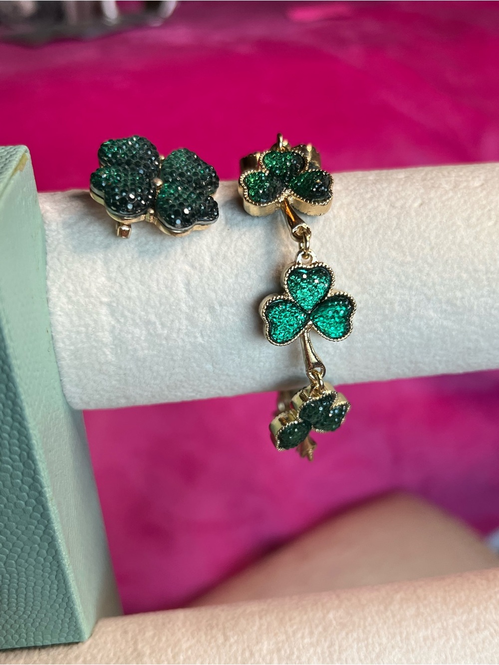 Gold & Green Shamrock Bracelet & Pin